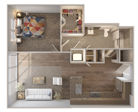 Floor plan for 1 bed, 1 bath, 762 sqft